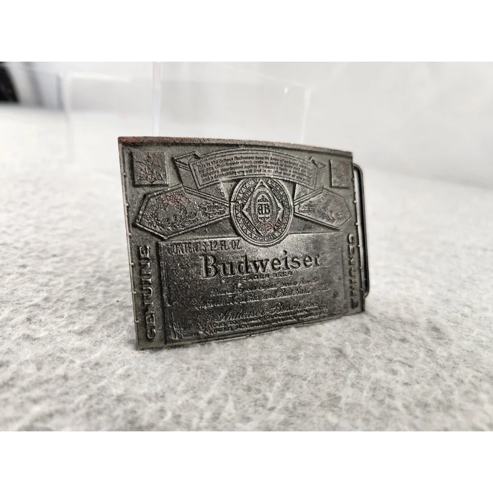 Vintage BUDWEISER LAGER BEER Metal Pewter Color Belt Buckle Alcohol Advertising